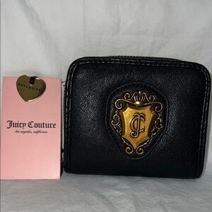 Juicy Couture Black Coin Zip Around Wallet with Gold Crest